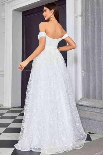 Off The Shoulder Linia Kość Słoniowa Kochanie Długa Suknia Ślubna